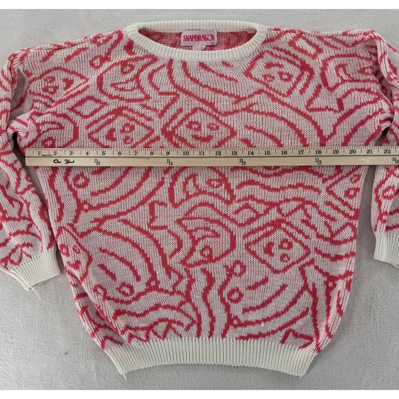 Snapdragon for Revolve Ivory Pink Faces Sweater Pullover Knit XS S White Smiley - Picture 7 of 7